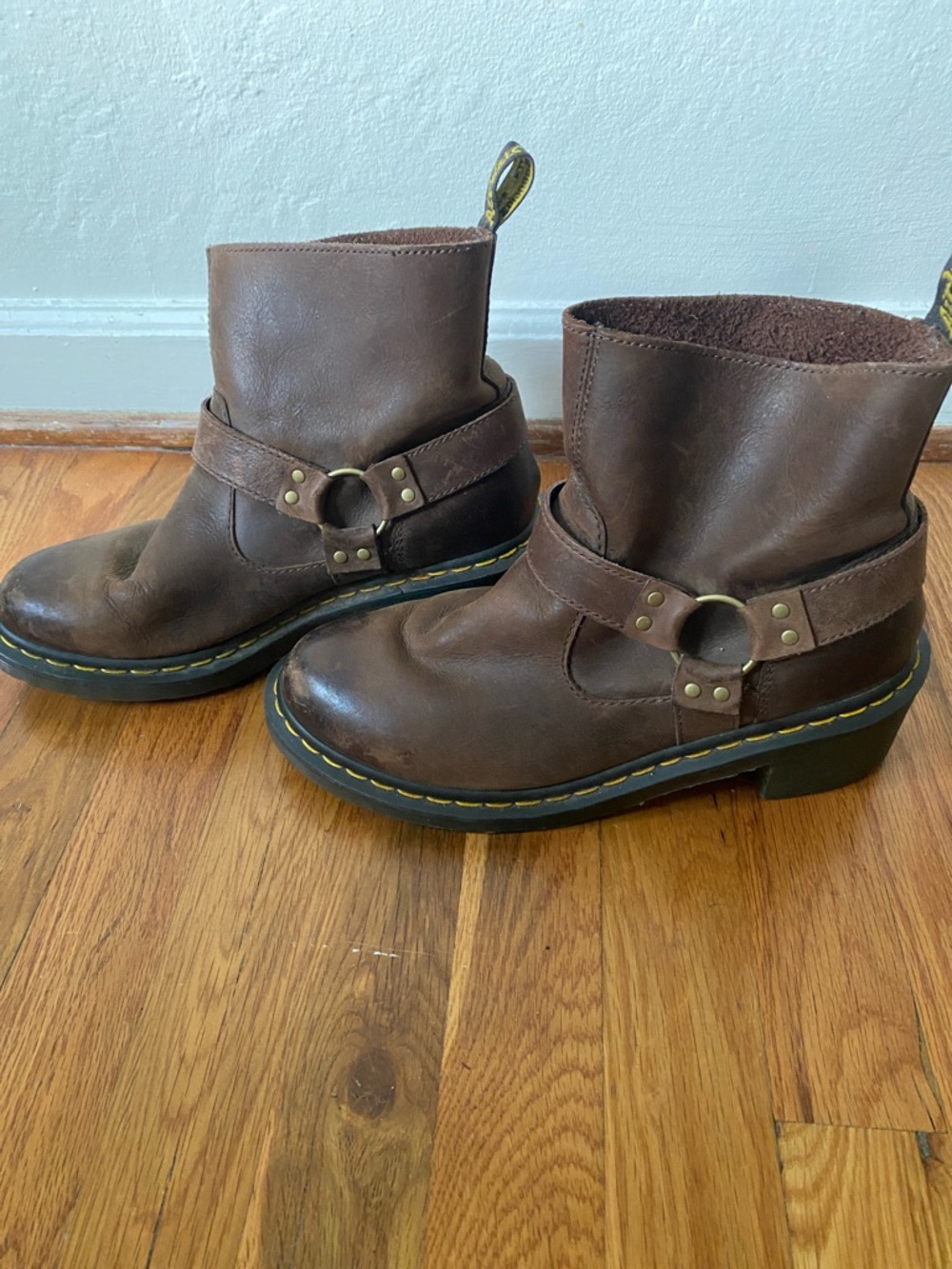 Vintage Dr. Martens!! Heeled Brown Leather Harness Ankle Boots